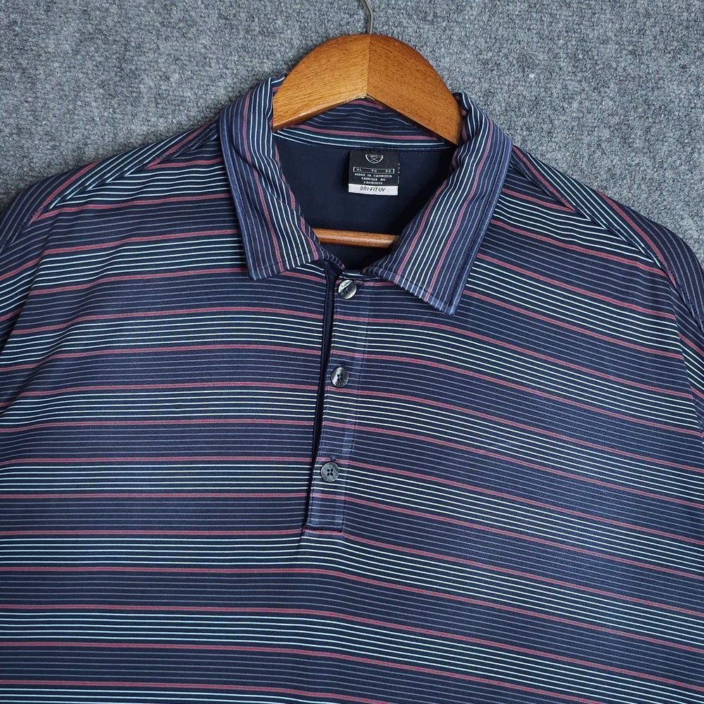 Nike Golf Polo Shirt Mens XL Blue Dri-Fit UV Striped Short Sleeve Performance